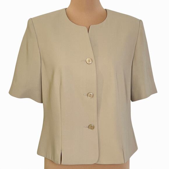 Vintage Pendleton Polyester Pant Suit 2 Piece 12/14 Beige Lined Short Sleeve Top - Picture 4 of 12